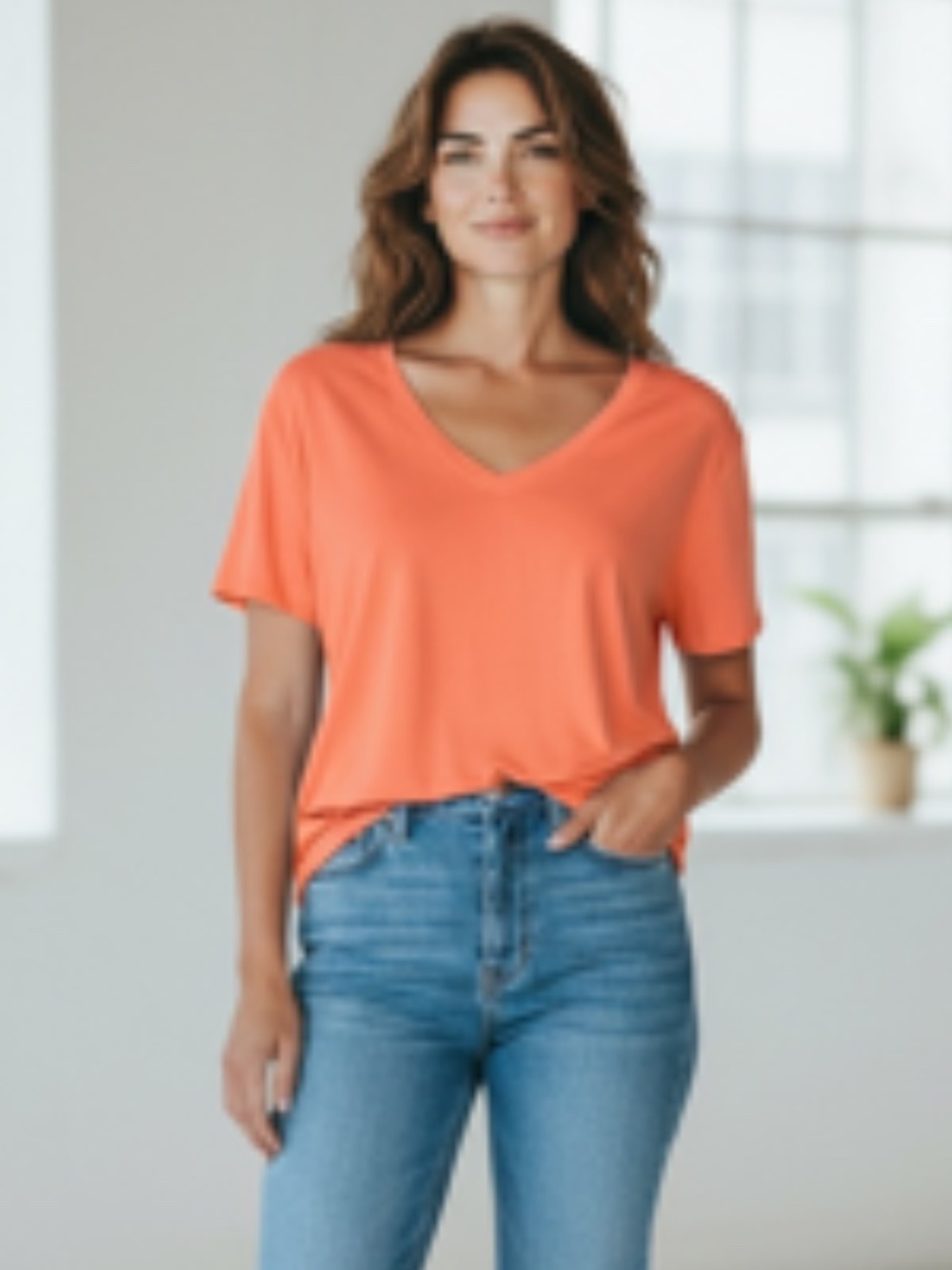 bcg V-Neck Short Sleeve Coral Relaxed Fit Tee-Shirt Size XXL